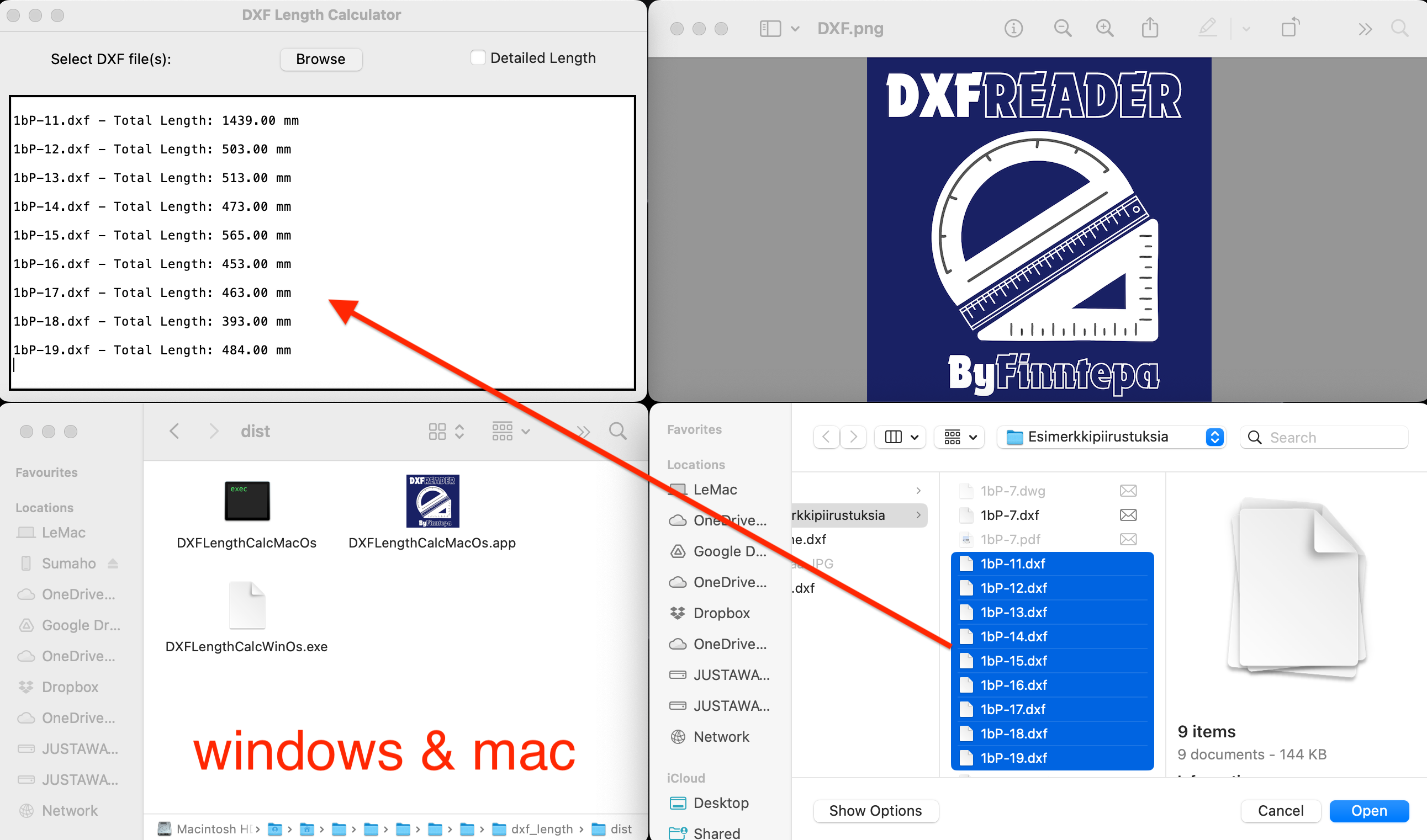 DXF reader & calculator project preview